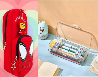HAPPY SHOPPING STORE Spiderman Pencil Pouch for boys with stationery organizer & Transparent Pencil Box for School Plastic Clear Boxes, Makeup Kit Box for Kids Art Artificial Leather Pencil Boxes(Set of 2, White, Red) HAPPY SHOPPING STORE Spiderman Pencil Pouch for boys with stationery organizer & Transparent Pencil Box for School Plastic Clear Boxes, Makeup Kit Box for Kids Art Artificial Leather Pencil Boxes(Set of 2, White, Red)