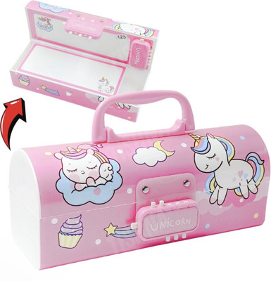 MOWBILLI Unicorn Yes Art Plastic Pencil Box(Set of 1, Pink)