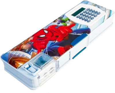RISHIVNI spiderman Multicolor Pencil Box Calculator Dual Random Design Geometry Spiderman Art Plastic Pencil Box(Set of 1, Multicolor)