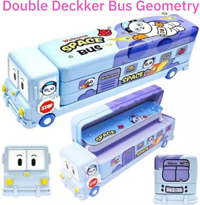 Extraposh Bus Shape Pencil Box School Bus Metal Geometry Box Random color pack of 1 Geometry Box(Blue)