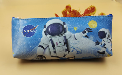 Paper Bear Astronaut Space Art Canvas Pencil Box(Set of 1, Blue)