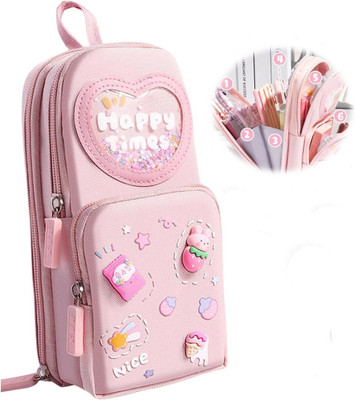 Elecart Large Capacity Pencil Case – Ultimate Storage & Style Rabbit & Strawberry Art Canvas Pencil Box(Set of 1, Pink)