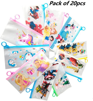 Tiny Tales 20pc Transparent Cartoon Stationery Zip Pouch cartoon Art Plastic Pencil Box(Set of 1, Multicolor)