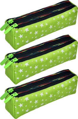 KUBER INDUSTRIES Pencil Boxes Star-Design Art Canvas Pencil Boxes(Set of 3, Green)