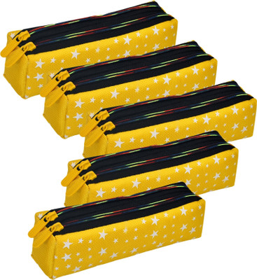 KUBER INDUSTRIES Pencil Boxes Star-Design Art Canvas Pencil Boxes(Set of 5, Yellow)