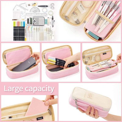 GKN Large Capacity Stationery Item Aesthetic Cute Stationary Pencil Pouch Box Fabric Pecil Pouch Case Art Canvas Pencil Boxes(Set of 1, Pink)