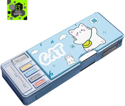 Excite Shoppers Quality Multi functional Pencil Box / Pencil Case For Boys and Girls Blue Cat Art Plastic Pencil Box(Set of 1, Light Blue)