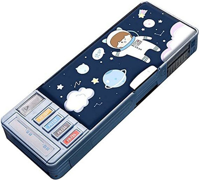 JOY MAKER KBX-7069-Space-Astronaut Multifunctional Button Operated Unicorn Box with Pen Stand in-Built Push Button Art Plastic Pencil Box(Set of 1, Blue)