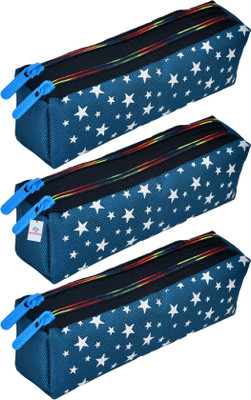 Heart Home Pencil Boxes Star-Design Art Canvas Pencil Boxes(Set of 3, Blue)