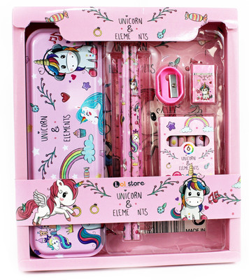 Dallao unicorn cartoon multicolor unicorn designed stationery multi Art Metal Pencil Box(Set of 1, Pink)