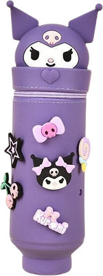 Nia Creations Pencil Pouch For Kids Diy San-Rio Cartoon Kawaii Silicone Pencil Pouch Waterproof Durable Pencil Pouch for Girls Office Supplies Return Art Plastic Pencil Box(Set of 1, Purple)