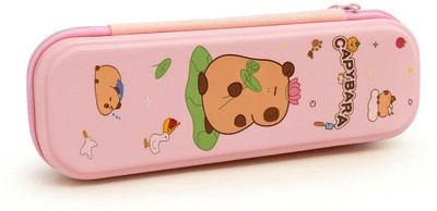 KRUJYAM Cartoon Pencil Pouch | Soft Case with Zipper for Kids, School Use (Pink) Capybara Cartoon Art Polyester Pencil Box(Set of 1, Pink)