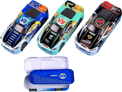 Harmicreation RacerX Pencil Box Series Racing Track Design, Flaming Speed Graphics Art Plastic Pencil Box(Set of 1, Multicolor)