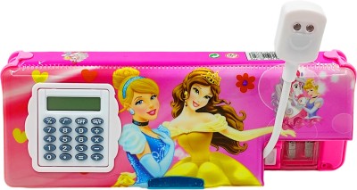 poksi Disney Princess Pencil Box with Integrated Lamp, Calculator and Sharpeners Disney Princess Art Plastic Pencil Box(Set of 1, Pink)