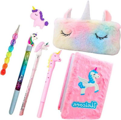 Saputra Unicorn Stationery Combo Pencil Pouch Art Polyester Pencil Box (Set of 7) unicorn Art Polyester Pencil Box(Set of 7, Multicolor)