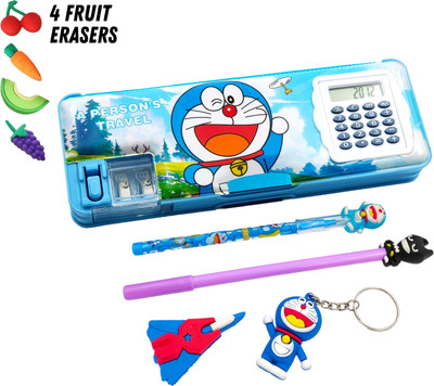 tishna Inbuilt Calculator 5 Pc Combo Doraemon Art Plastic Pencil Box(Set of 5, Multicolor)