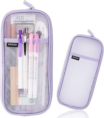 TREXEE Pencil Case, Grid Pencil Pouch with Zipper Clear Bag Transparent Pencil Bag 0 Art Plastic Pencil Box(Set of 1, Purple)