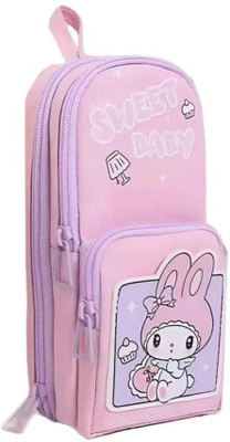 BLISSBORN Cute Rabbit Canvas Pencil Case Hang able 6 Layer with 3 Compartment Cute No Art Canvas Pencil Box(Set of 1, Purple)
