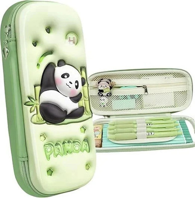 CraftGuru 694 3D GREEN PANDA Panda Art Polyester Pencil Box(Set of 1, Green)
