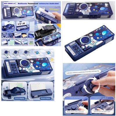 radhey preet Astronaut, Universe Print Multi Compartment Button Operated Password Protected Compass Box For Kids, Price For 1Pc | RP697 Art Plastic Pencil Box(Set of 1, Blue)