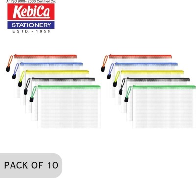 Kebica Multipurpose Waterproof Zipper Pouches Document Holder/Pen Pencil Net Zipper Pouch Art Plastic Pencil Boxes(Set of 5, Multicolor)