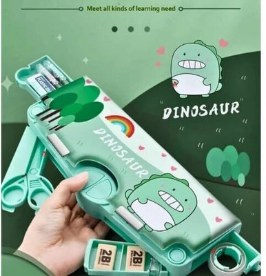 AR Jouiet Mension Dinosaur Design 4 Button Pencil Compass for Kids, School Pencil Box For Boys & Girls Art Plastic Pencil Box(Set of 1, Green)