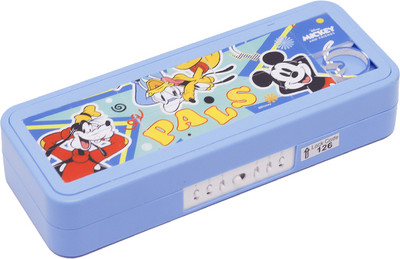 SKI Puzzle Plastic Pencil Box With Puzzle game And Number Lock Mickey Art Plastic Pencil Box(Set of 1, Light Blue)