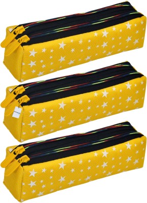 HOMESTIC Pencil Boxes Star-Design Art Canvas Pencil Boxes(Set of 3, Yellow)