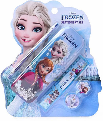 striders Frozen 5pcs Stationery Set for School, Writing & Drawing Gift for Kids modern Art Plastic Pencil Box(Set of 1, Multicolor)