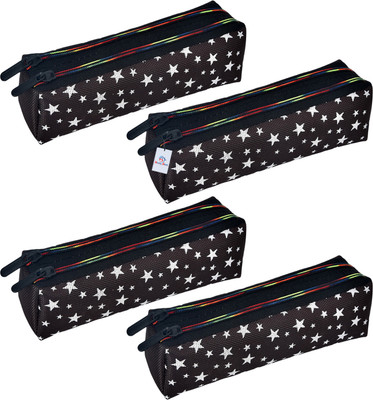 Heart Home Pencil Boxes Star-Design Art Canvas Pencil Boxes(Set of 4, Black)