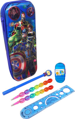 Parteet Stationery Combo Pencil Pouch Art Polyester Pencil Box(Set of 6, Multicolor)