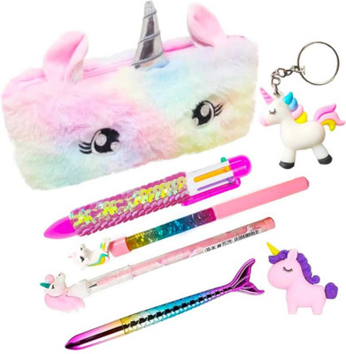 cutetoys Stationery Combo unicorn Pencil Pouch Art Polyester Pencil Box (Set of 7) cartoon Art Polyester Pencil Box(Set of 7, Multicolor)