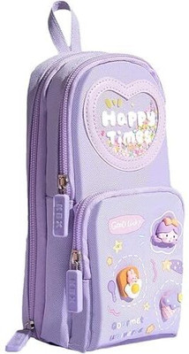 Anystar Happy Times Collectio Multi-Layer Zipper Case with Cartoon Print for Girls Art Polyester Pencil Box(Set of 1, Purple)