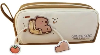 SARJUDAS ENTERPRISE Large Capacity Cartoon Pencil Case Double Layer Cute Aesthetic Pencil Case Cute Brown Pouch Stationery Organizer for School Office Art Plastic Pencil Box(Set of 1, Brown)