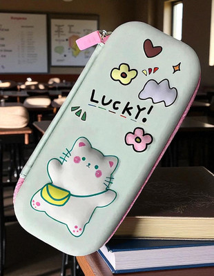 Colorbee Cute Cartoon Cat Pen & Pencil Bag Lightweight EVA Case Organizer for Students Nature Art EVA Pencil Box(Set of 1, Multicolor)
