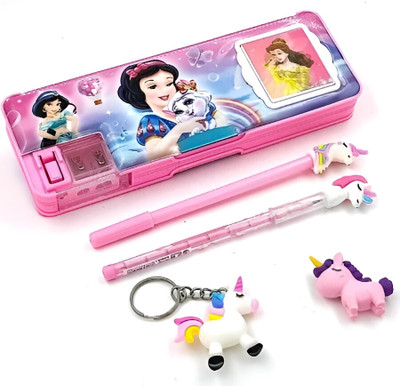 VELORA Disney Princess Princess Combo Set Stationery Geometry Box Durable Compact and Portable Art Plastic Pencil Box(Set of 5, Pink)