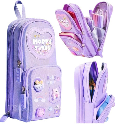 Mira Farmcraft Kawaii Cute Pencil Case Pouch Stationary Organizer Large Capacity for Schoolkids Cartoon Art Polyester Pencil Box(Set of 1, Purple)
