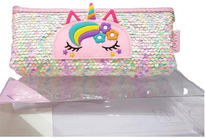 Eclet Unicorn Sequin Pouch Pencil Pouch for kids stationery supplies(any random colour will send) Art Polyester Pencil Box(Set of 1, Multicolor)
