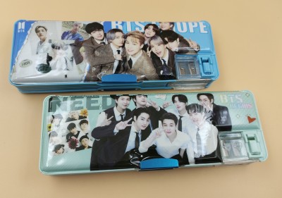 Paper Bear BTS BTS Art Plastic Pencil Boxes(Set of 2, Blue, Green)