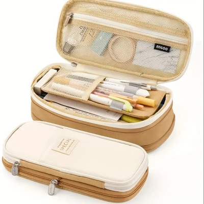 radhey preet Large Capacity Canvas Pencil Case, Double Layer Design, Waterproof Zipper, Front Pocket for Storage Multi-Functional Pencil Organizer, RP1313-60 Art Canvas Pencil Box(Set of 1, Brown)