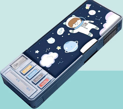 vworld press compass button space boy astronuat Art Plastic Pencil Box(Set of 1, Multicolor)