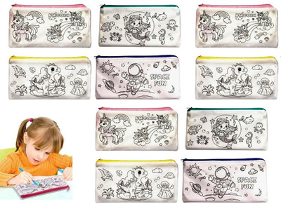 SV Traders DIY MIX Art Canvas Pencil Boxes(Set of 12, White)