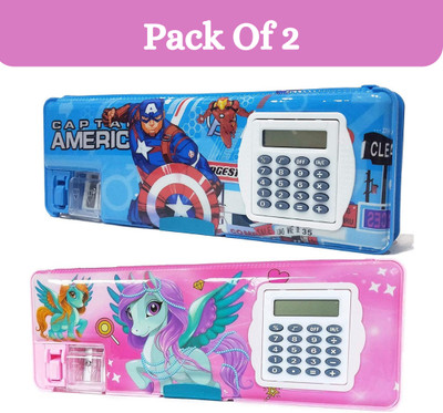 Extraposh Avengers & Unicorn Character Calculator Geometry Pencil Box(Pack Of 2) Avengers & Unicorn Art Plastic Pencil Boxes(Set of 2, Pink)