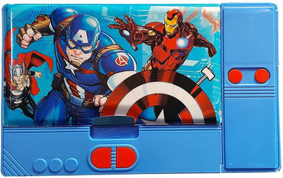 BEFLIX Multifunction Big Size Jumbo Magnetic Dual Side Opening Dynamic Avenger Theme Art Plastic Pencil Box(Set of 1, Dark Blue)