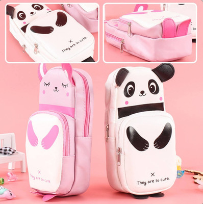 HAPPY SHOPPING STORE Amazing Combo Digital Panda Shape Pencil Box/Pouch 2 Zipper Pockets New Design Art Artificial Leather Pencil Boxes(Set of 2, Pink, White)