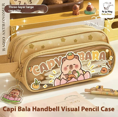 radhey preet 3 Multiple Layer More Spacious Capybara Theme Pencil Pouch For Kids Their Daily Uses With Hanging Handle, Price For 1 Empty Pouch, RP1372 Art Canvas Pencil Box(Set of 1, Brown)