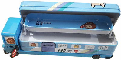 Quinergys Bus Shape Pencil Box -115 Bus Shape Pencil Box Art Metal Pencil Box(Set of 1, Blue)