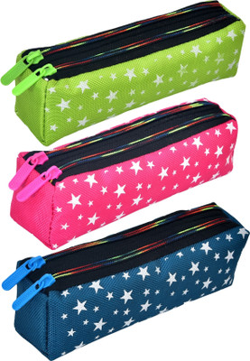 KUBER INDUSTRIES Pencil Boxes Star-Design Art Canvas Pencil Boxes(Set of 3, Multicolor)
