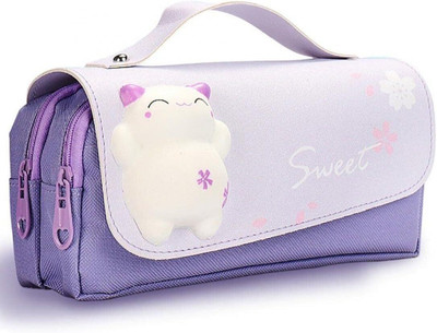 EZLIUVING 1 3D Extrusion Kawaii Art Artificial Leather Pencil Box(Set of 1, Purple)