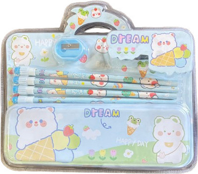 Teakwood Teddy Teddy Art Metal Pencil Box(Set of 1, Blue)
